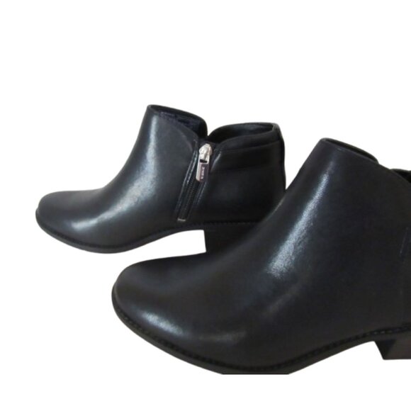 Black Leather Ankle Boots With Side Zipper & Buckle Detail - Picture 5 of 9